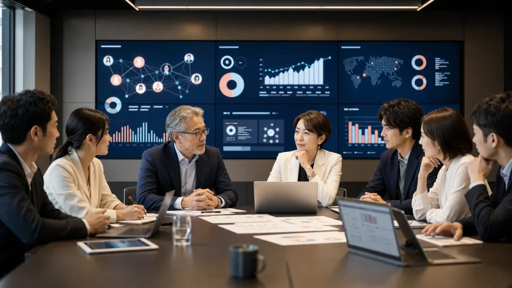 KAIKETSU M&A事例を検討するSNS企業の経営チーム