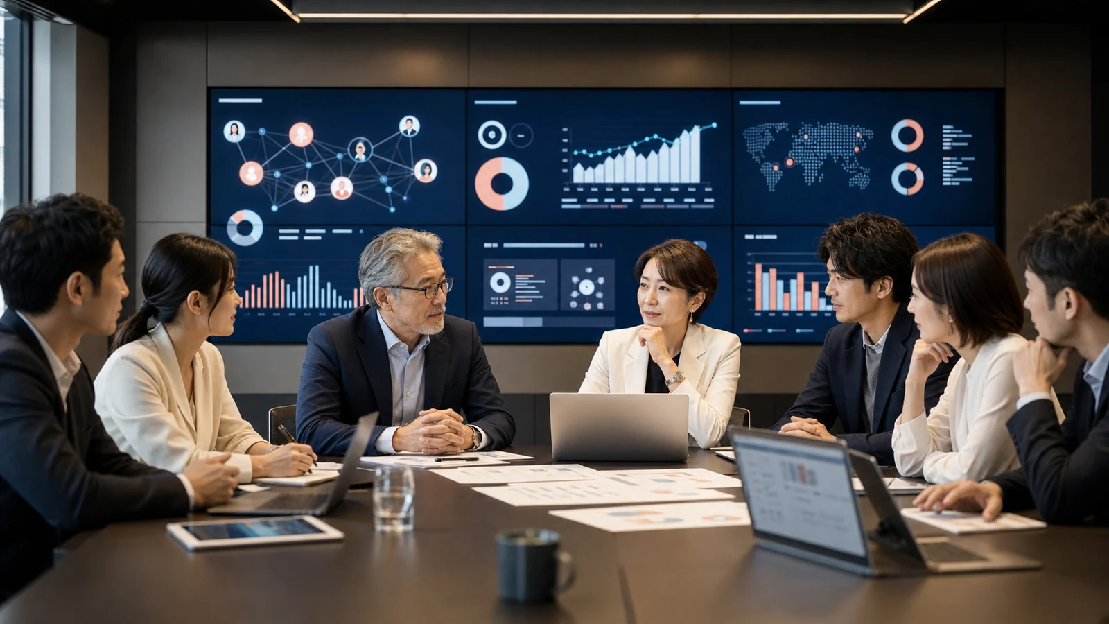 KAIKETSU M&A事例を検討するSNS企業の経営チーム